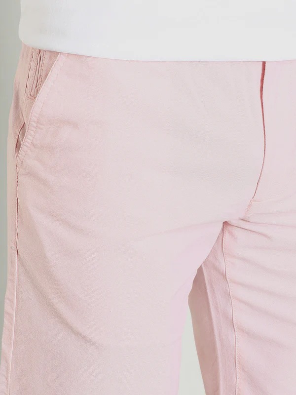 Indian Terrain Men's Slim Fit Solid Pink Shorts